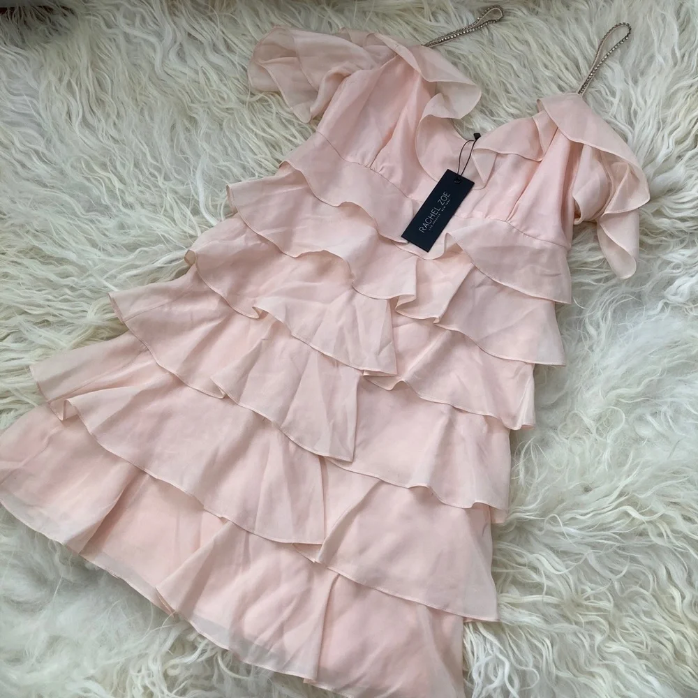 RACHEL ZOE Silk Ruffle & Crystal Accents Mini Dress - Picture 1 of 14